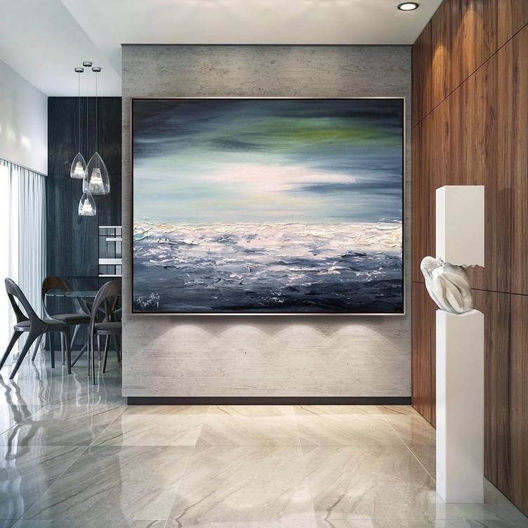 Blue Hand-painted Handmade Beach Abstract Canvas Artwork V60D1